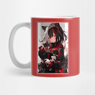 Aesthetic Anime Girl Red White Black | Quality Aesthetic Anime Design | Chibi Manga Anime Art Mug